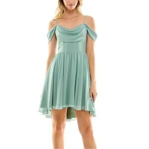 City Studio Draped Off The Shoulder Fit & Flare dress vintage sage - 13/14